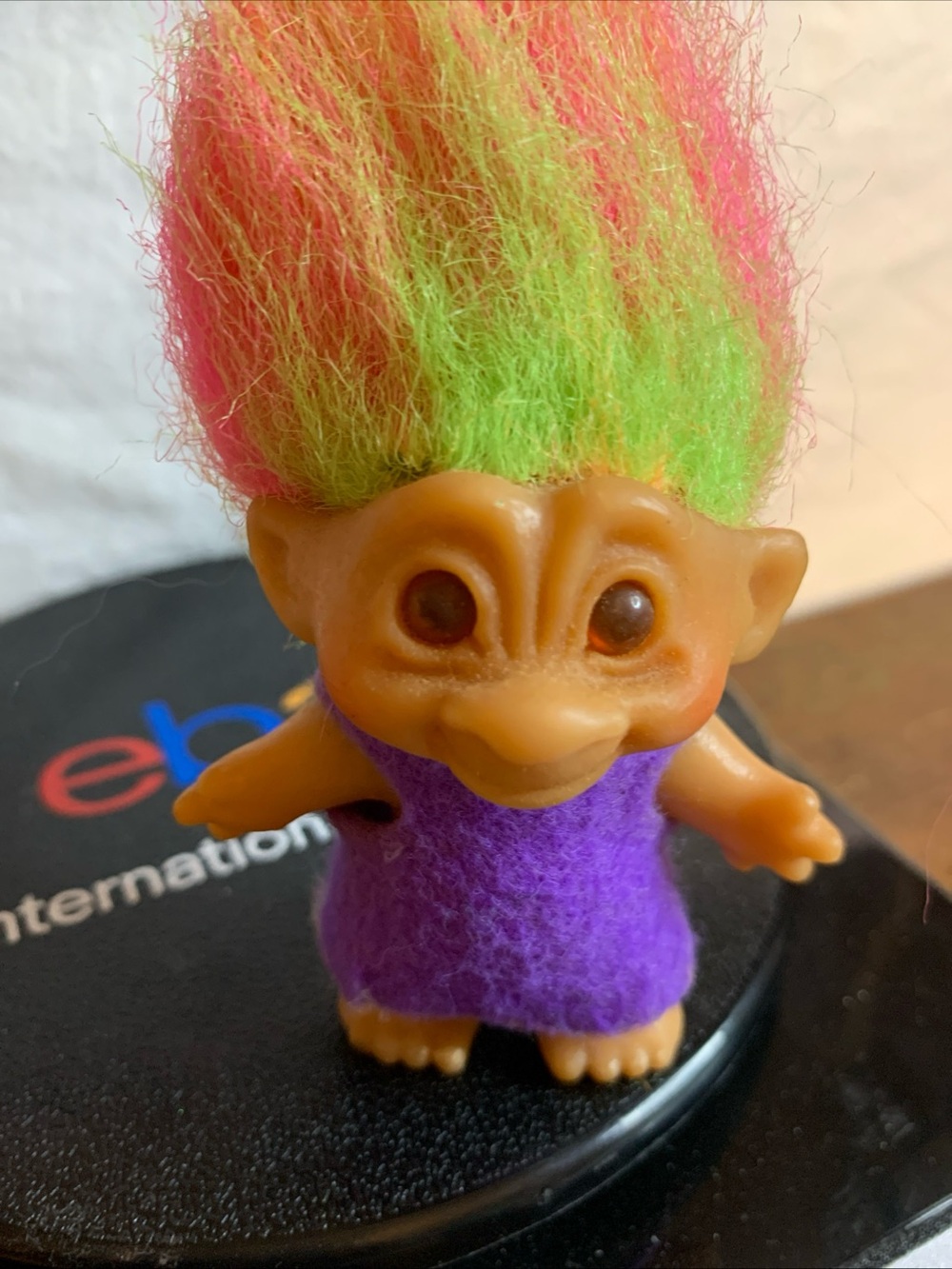 Vintage Troll Doll with Neon Rainbow Hair and Purple Dress - Picture 3 of 7